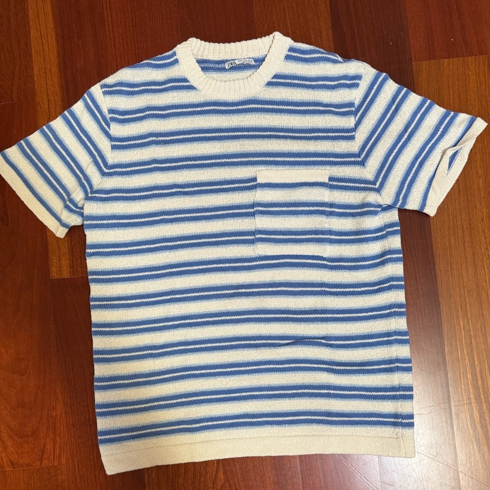 Zara Striped Knit Top in Cream and Blue